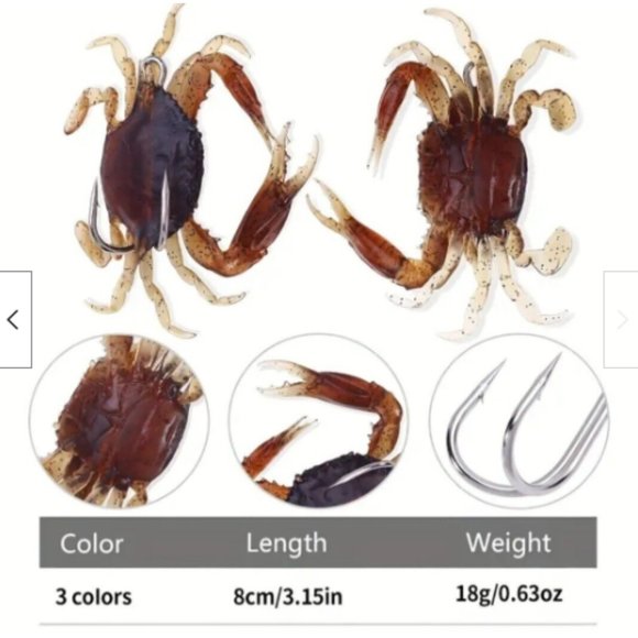 Crab Soft Lure Double Sharp Hook Lure Lifelike 18 g 3.15 in Salt & Fresh… - Picture 4 of 4